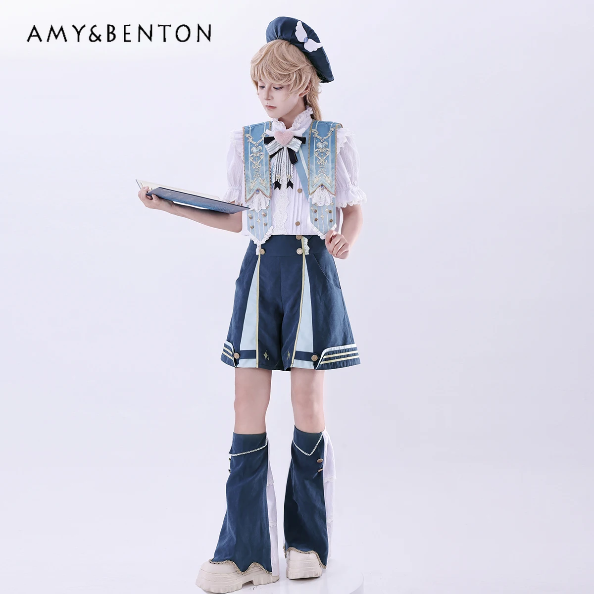 Милая юбка в стиле &quotЛолита&quot Короткая рубашка с бантом и короткими рукавами