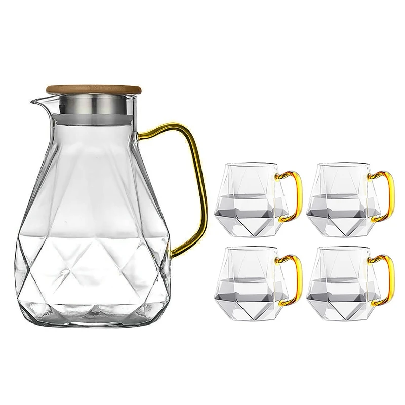 

Heat-Resistant Glass Carafe With Lid With 4 Cups Water Jug In Modern Diamond Design Decoration For The Living Room