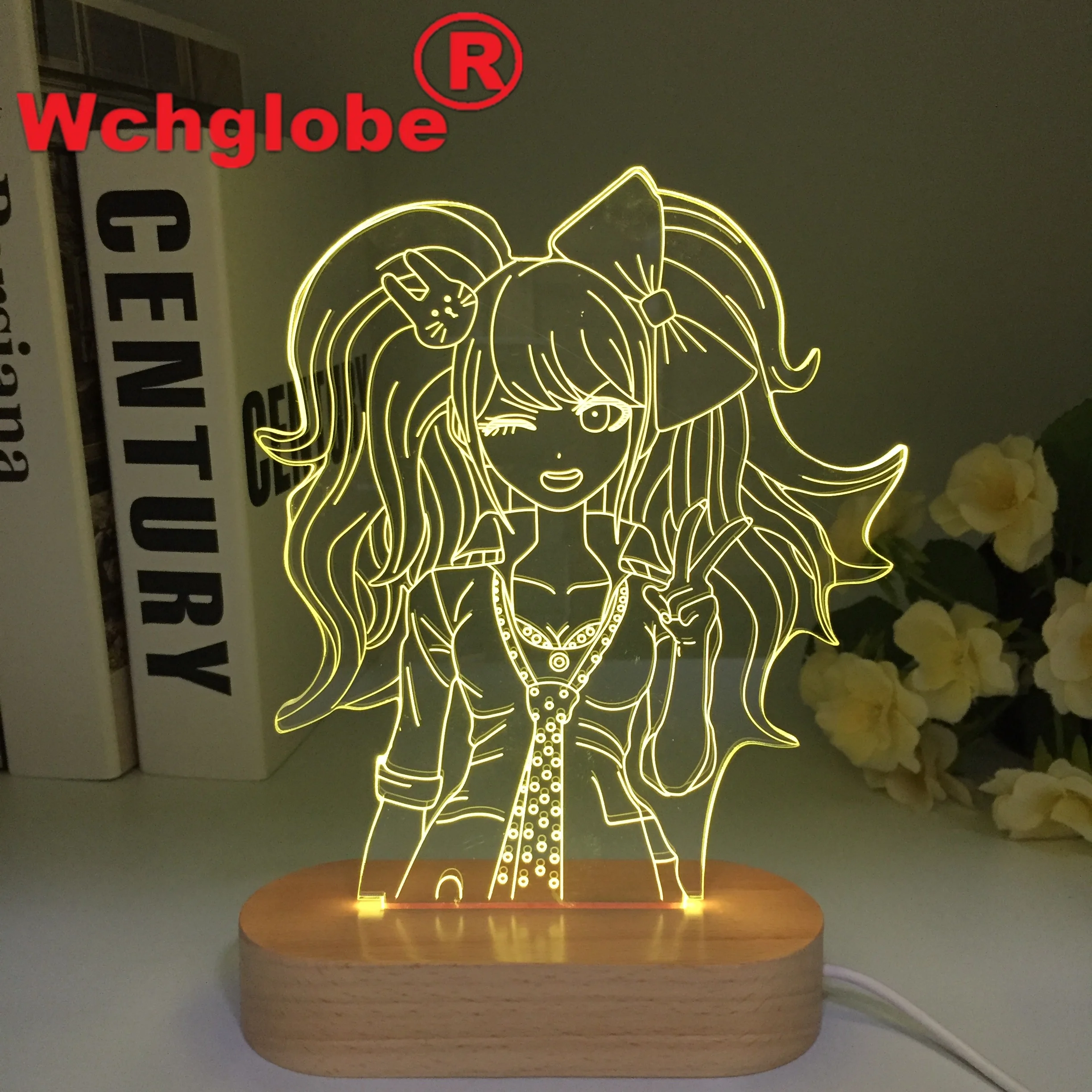 Danganronpa Junko Enoshima Wooden Remote Led Night Light Lamp for Room Decor Kids Child Gift Danganronpa Acrylic Desk Lamp images - 6