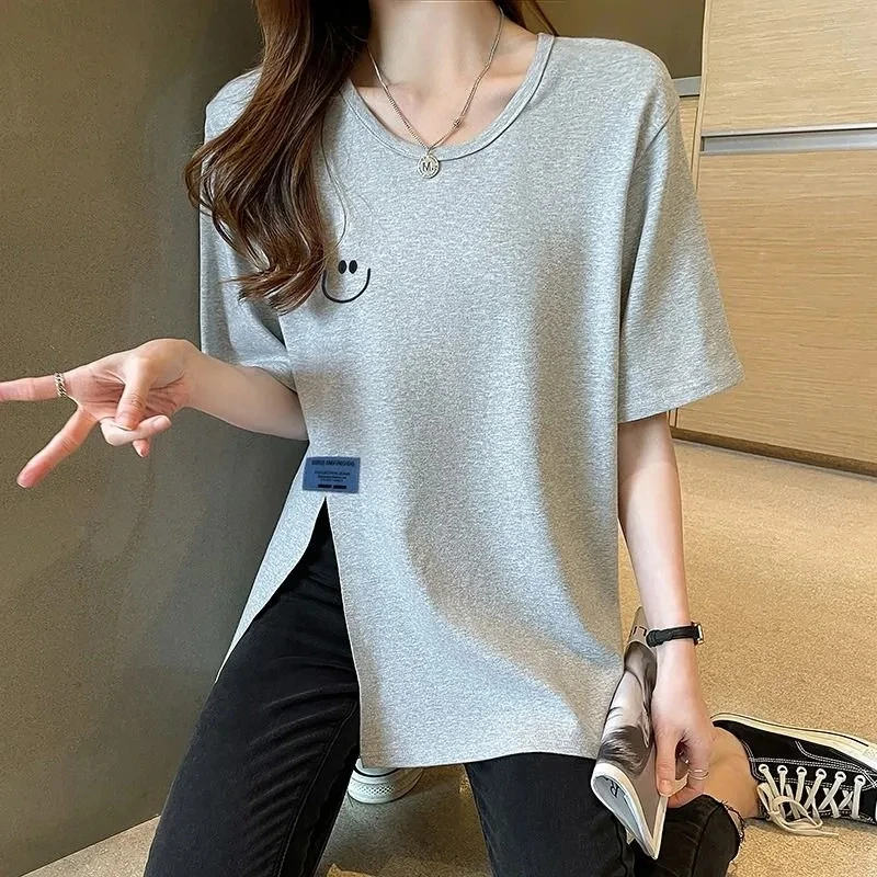 

Y2K Irregular Short Sleeve Cotton T-shirt Women's 2023 Summer Oversized T-shirt Tops Women Casual Loose T-shirts Woman Clothing