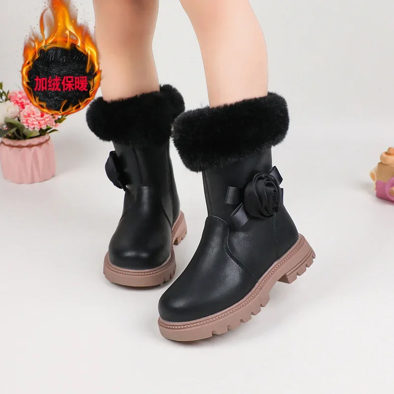 Детские длинные кожаные сапоги на молнии сзади новинка 2024 зимние модные детские