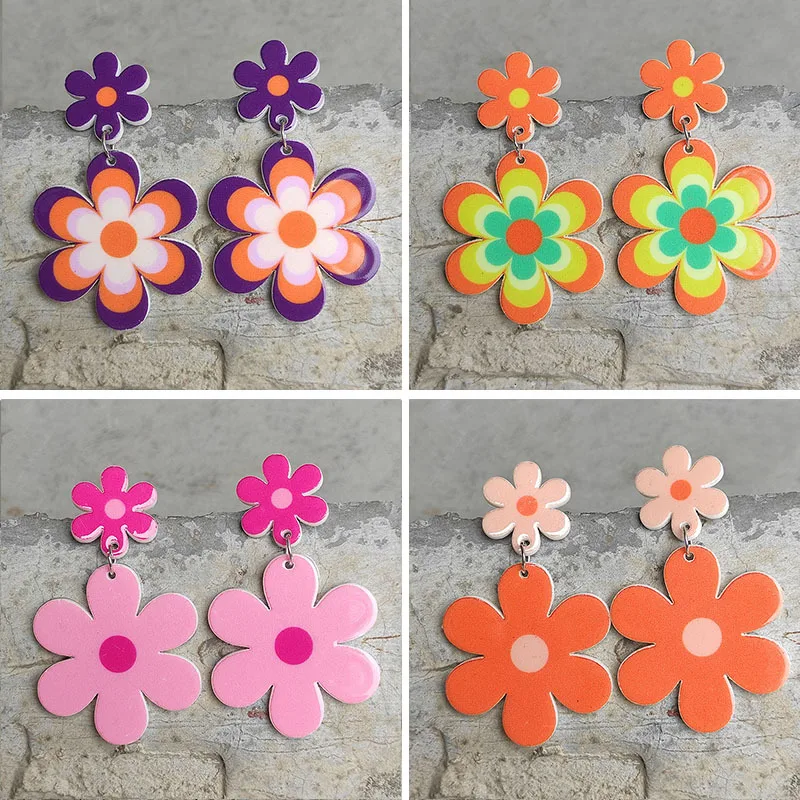 

Fashion Color Flower Earrings Fashion Bright Oil Retro Acrylic Flower Earrings Fashion Earrings