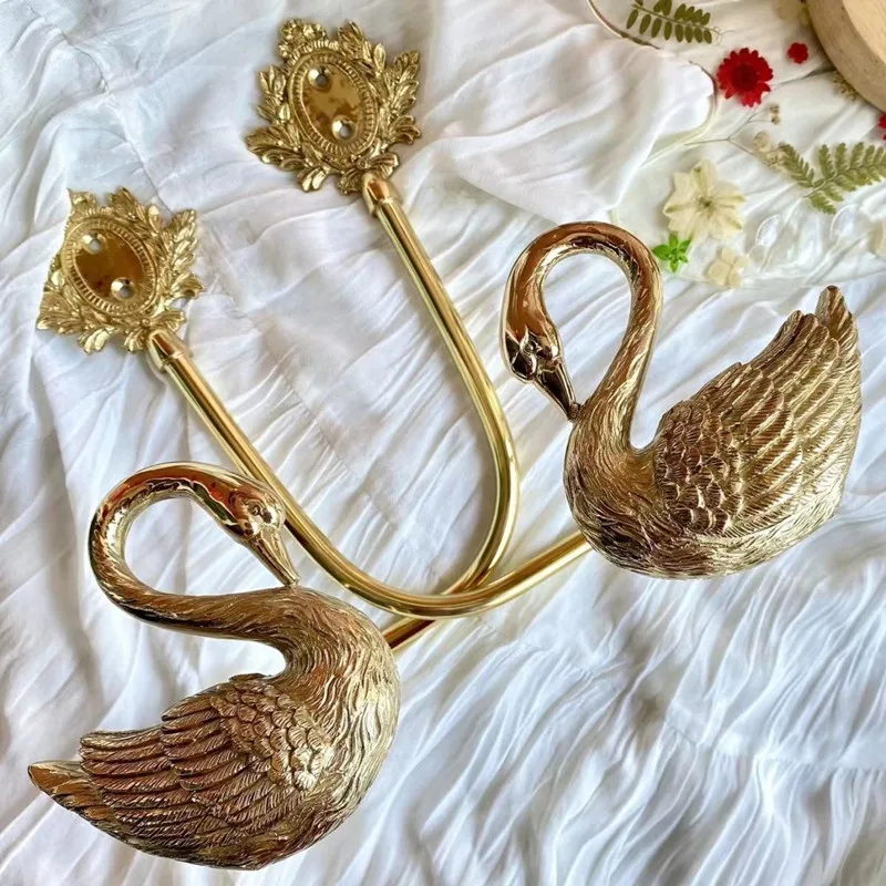 

1 пара крючков для занавесок для окон полностью медная Золотая форма лебедя пряжки для занавесок для комнаты декоративная фурнитура для занавесок настенная вешалка