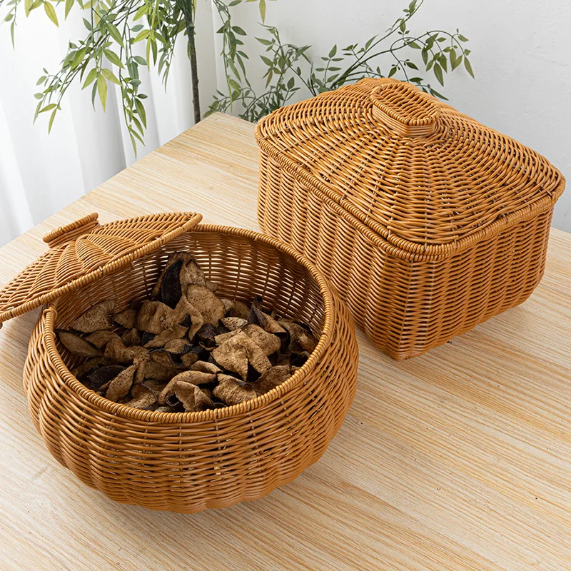 

Vine Like Woven Storage Tank with Cover Living Room Tea Table Fruit Snack Basket Mantou Basket Egg Basket Tea Can Storage Box