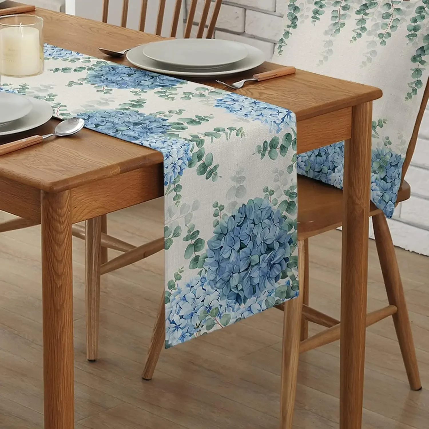 Голубая Гортензия эвкалипт растения льняные настольные дорожки украшение для