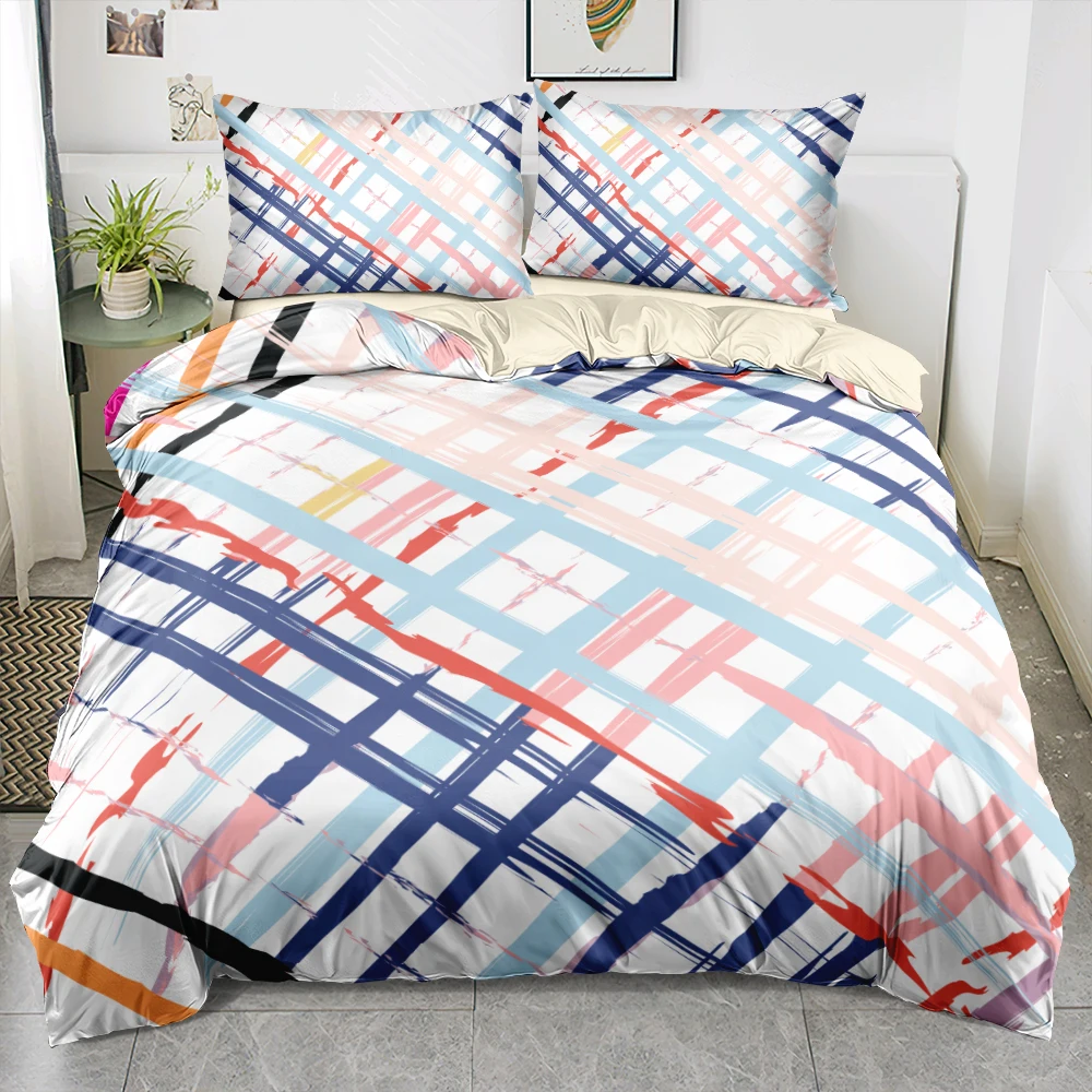 

Simple Grid Bed Sets Blue Pink Plaid Classic Duvet Cover Twin Queen Size Pillow Cases Bed Linen Set Design Custom For Girl Boys