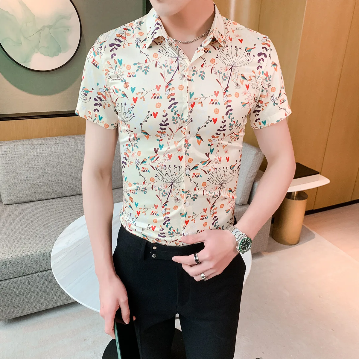 

Latest Men's shirt 2022 Summer Street Fashion Design letter Print Short Sleeve Casual Slim Fit Shirt Men Plus size 4XL