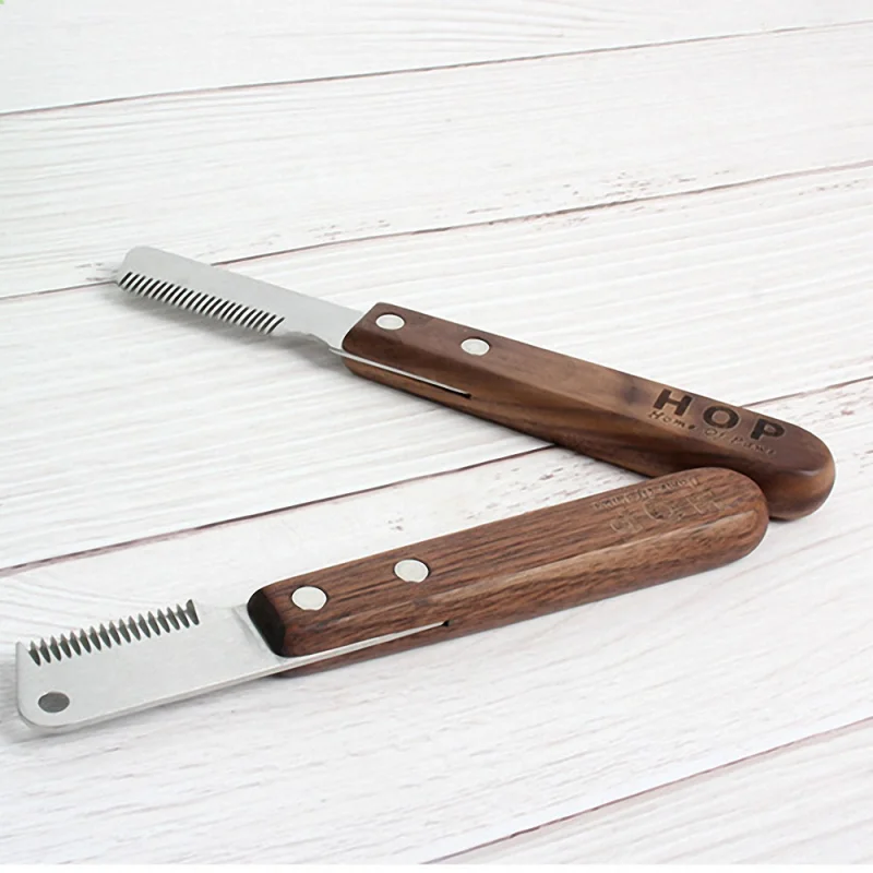 

Wooden Tools Hair Knife Pet Comb Stainless Knife Dog Plucking Stripping Shaving Pet Steel Grooming Comb Professional Cat Handle