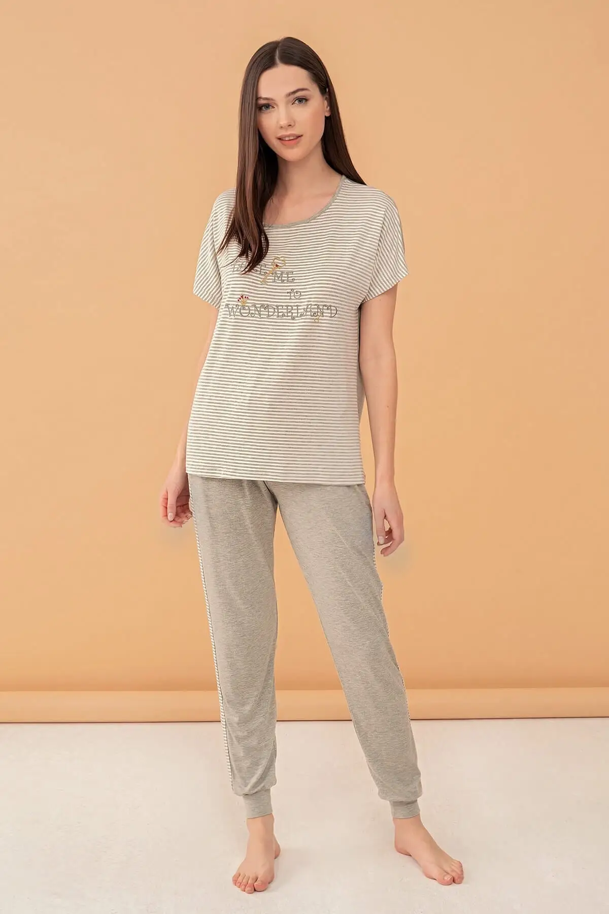 

Women's Pajamas Line Pattern Wonderland Embroidery Detail