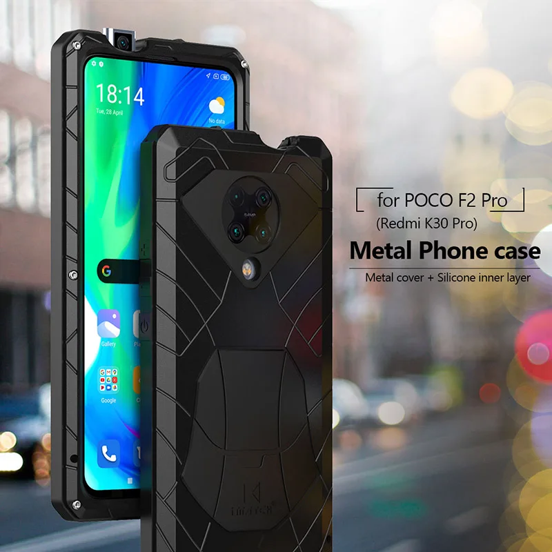 

Чехол для телефона Xiaomi Mi POCO F2 Pro Redmi K30 Pro, жесткий алюминиевый металлический сверхпрочный защитный чехол с закаленным стеклом