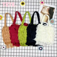 bohemian tassel women shoulder bag crochet tote hollow knitting woven bags for women 2022 handbags and purses shopper bag hobo