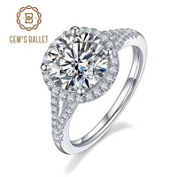 GEM'S BALLET 925 Sterling Silver 1.5ct 2 ct 3ct D Color Round Split Shank Halo Moissanite Diamond Engagement Rings For Women