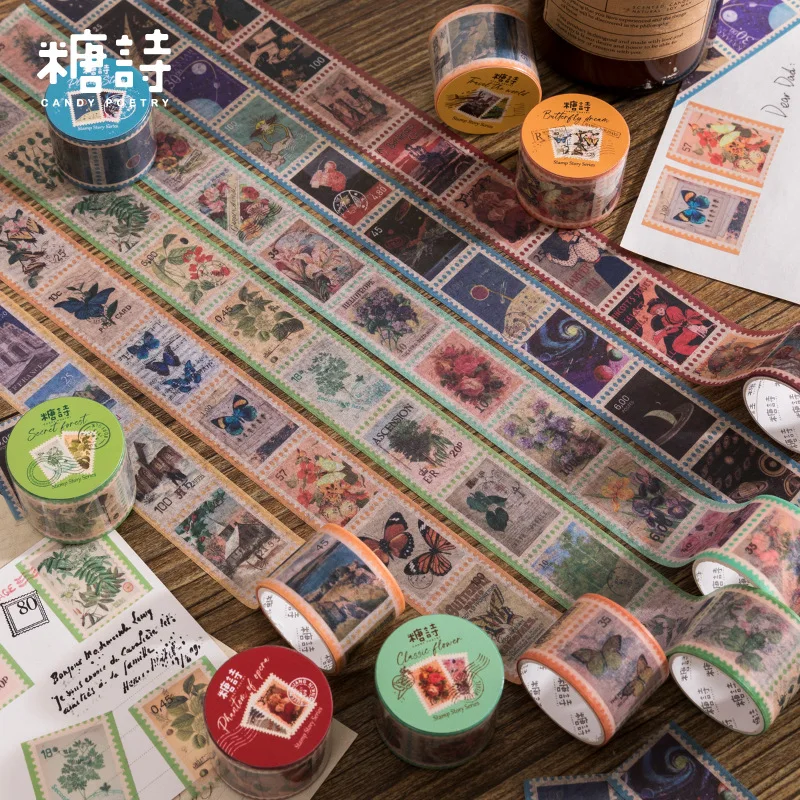 

Stamps and paper tape story collection series masking tape retro hand account DIY decorative material stickers school supplies