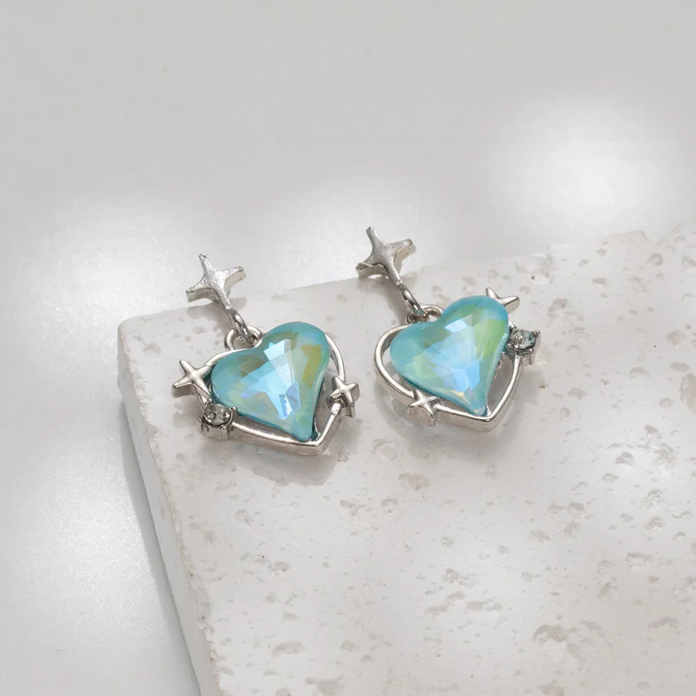 2023 New Trendy Sweet Cool Sea Blue Love Earrings Female Light Luxury High-end Design Sense Earrings Exquisite Star Earrings