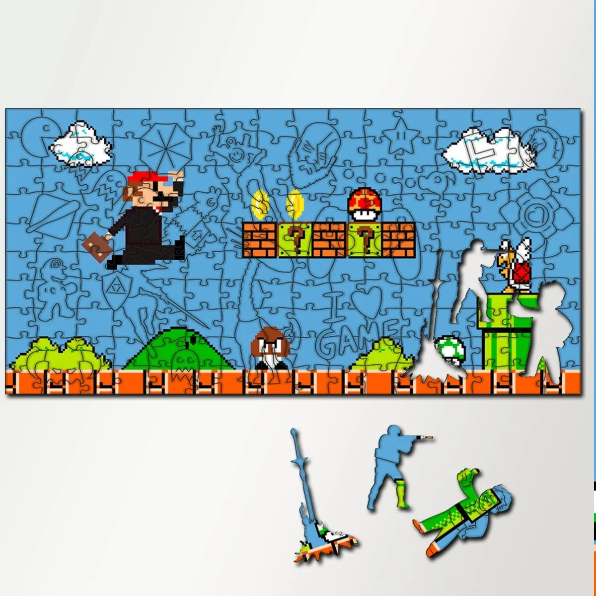 Пазл деревянный с фигурками большой 230 деталей 46х23 см игры Super Mario Bros - 5331 |