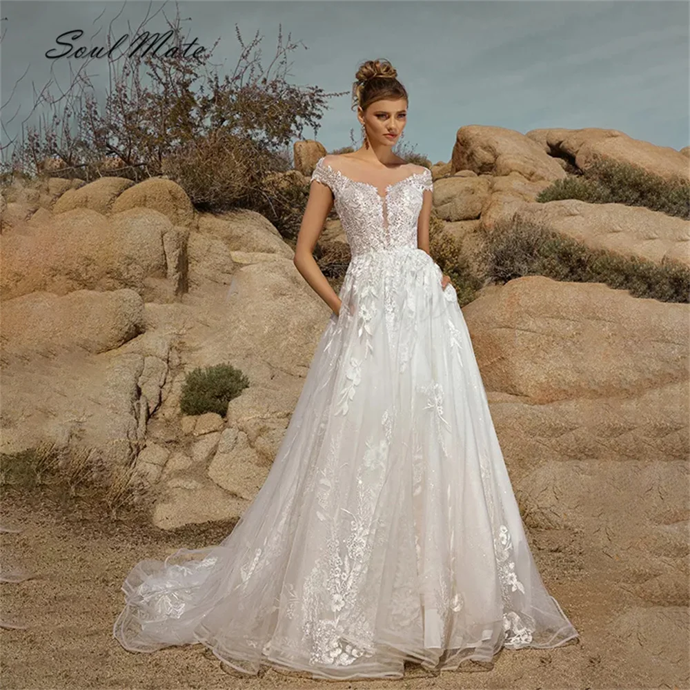 

Boho Sexy Illusion A Line Wedding Dress For Women Sweetheart Bridal Gown Backless White Appliques Bridal Dress Robe De Mariée