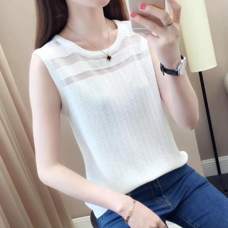 

Sexy Knitted Top Summer O Neck Tank Top Women Camisole Blouse Sleeveless Slim Top Female Sleveless T-shirt Vest Casual Camis