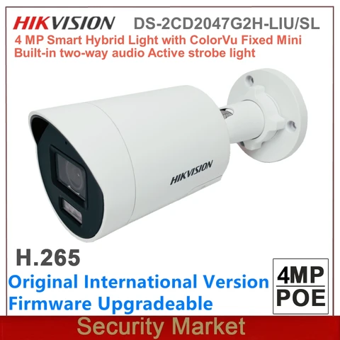 Оригинальный Hikvision DS-2CD2047G2H-LIU/SL 4MP Smart Hybrid POE светильник с фиксированной сетевой мини-камерой ColorVu