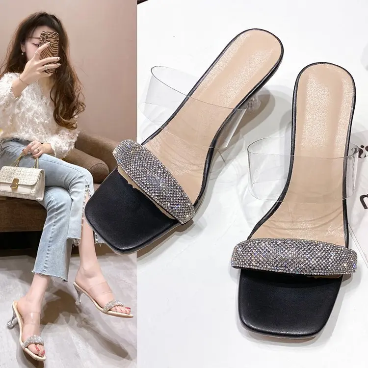 

Shoes Woman 2022 Low Slipper Hoof Heels Rome Patent Leather PU Fabric Slides Shoes Low Ladies' Slippers Rome Fabric PU Slides Ho