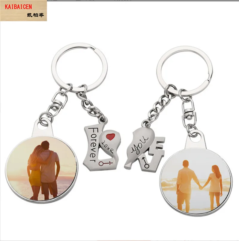 

10 pairs/Lot Sublimation blank Keychain Round Heart Shaped Ornament creative Souvenir Valentine's Day Present White Blanks