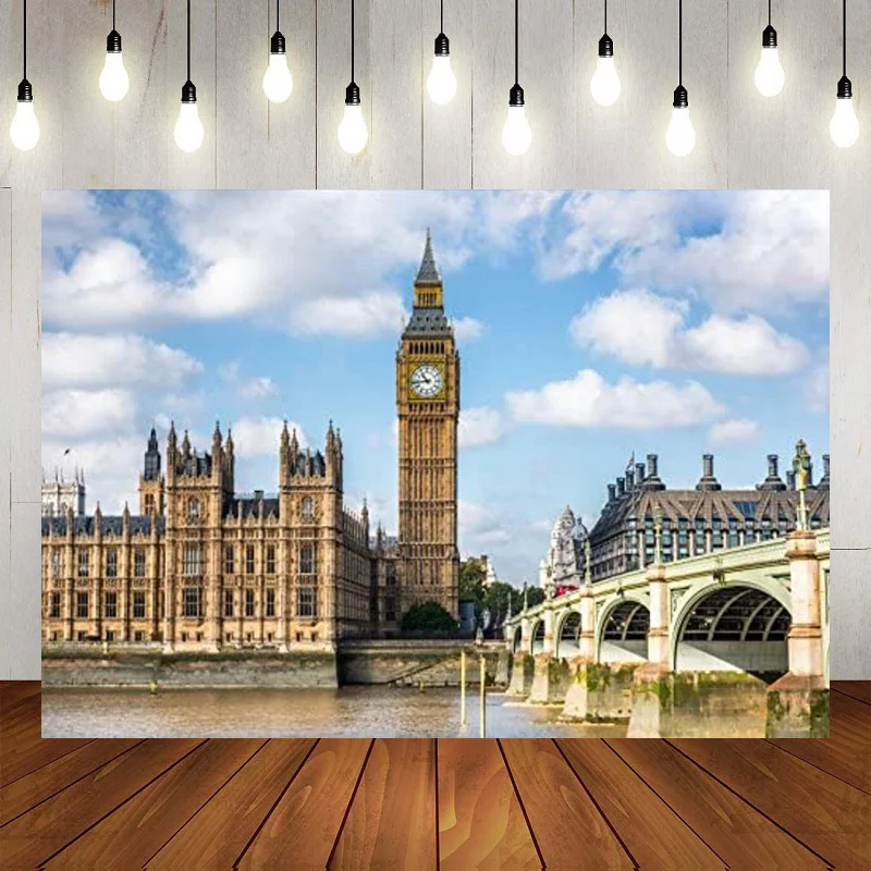 

Big Ben England Bridge London Parliament House Westminster Photography Backdrop Happy Birthday Party Background Banner Decor