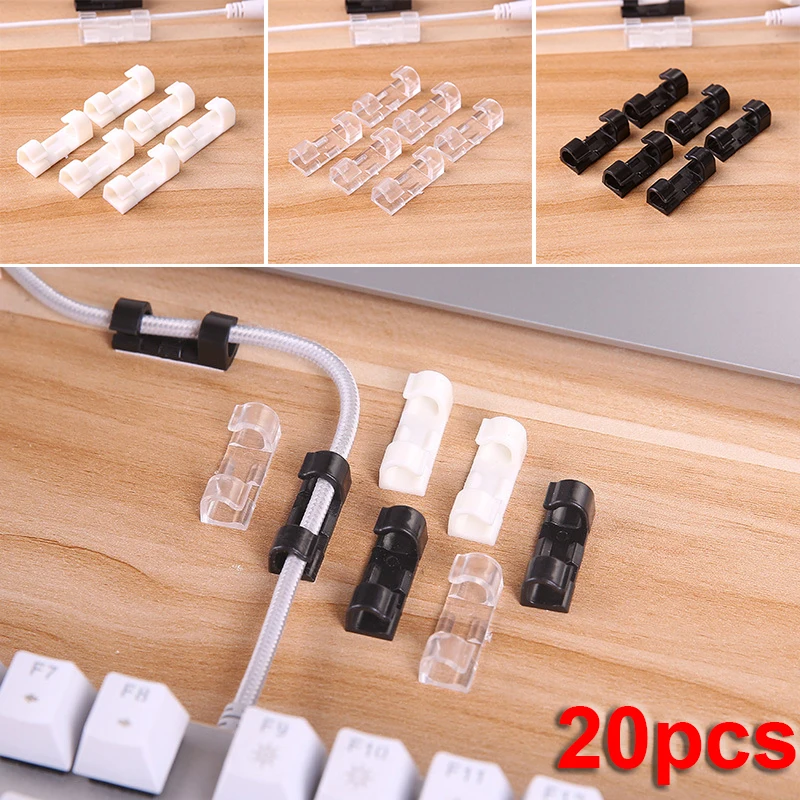 

20 PCS Self Stick Wire Cable Cord Clips Clamp Table Wall Tidy Organizer Holder Fixer Fastener Holder For Computer Data Cable