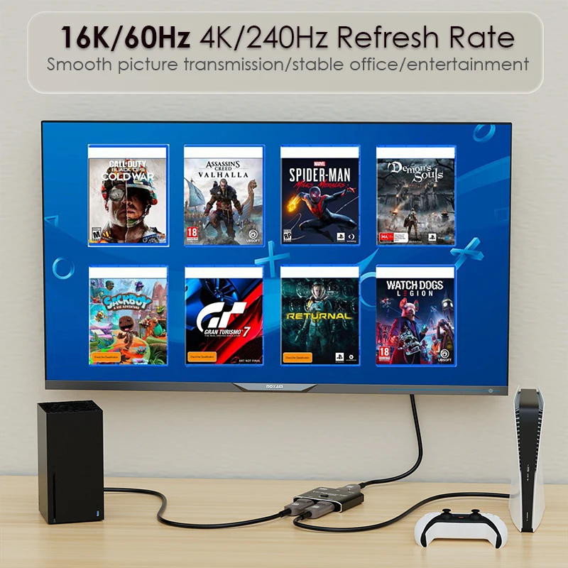 Адаптер Displayport 1x2/2x1 двунаправленный разветвитель 16K DP 2 в 1 порт дисплея видео 8K/120