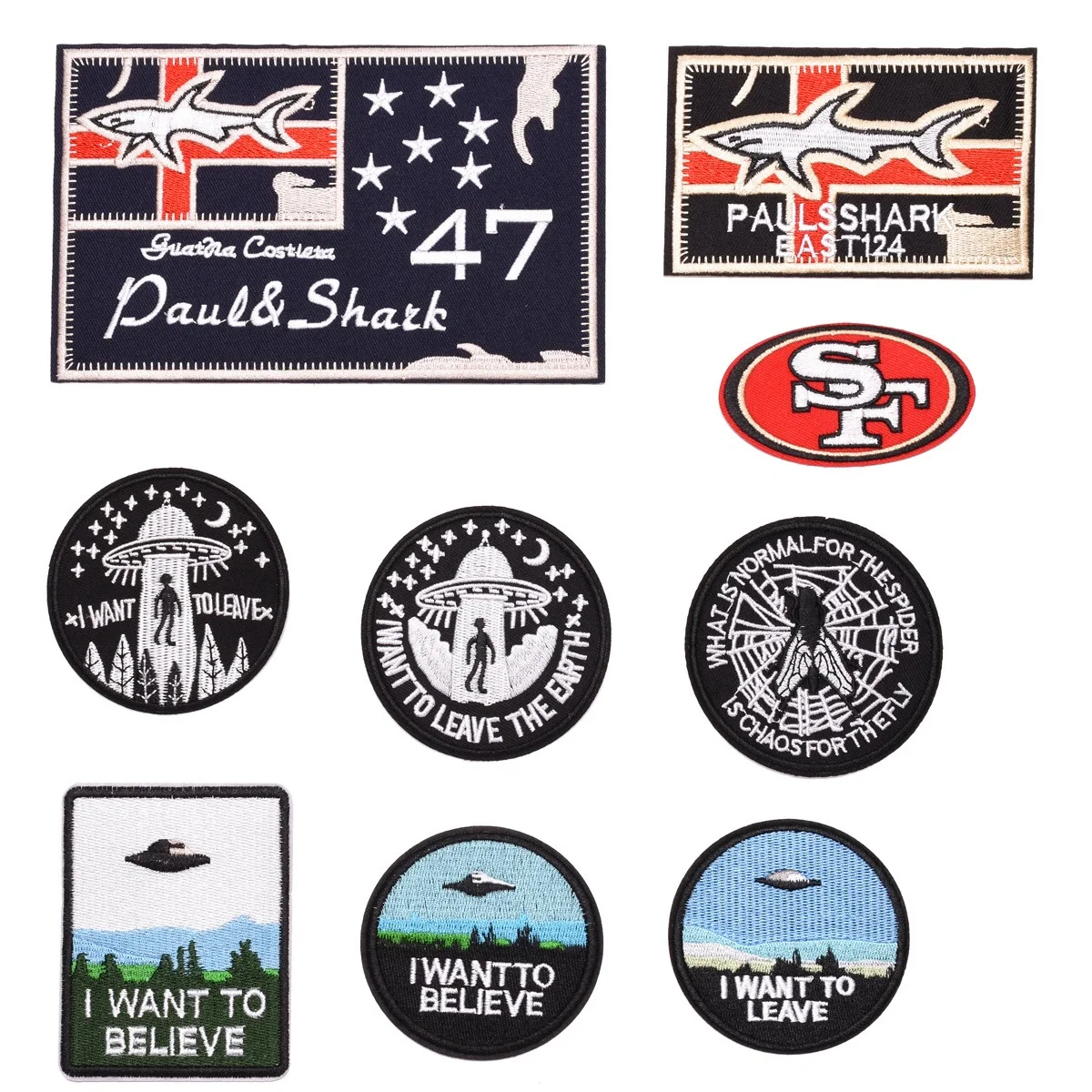 

Alien spacecraft Logo Iron on embroidery Patches Apparel Sewing Fabric Handmade Appliques For DIY Clothing Hat Stickers Patch