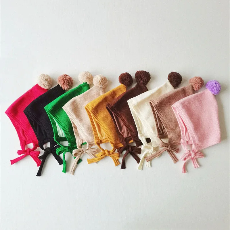 

Kids Knitted Hat Cute Pompom Woolen Cap For 0-5 Years Baby Girls Boys Solid Color Protect Ears Warm Beanies Children's Caps 2023