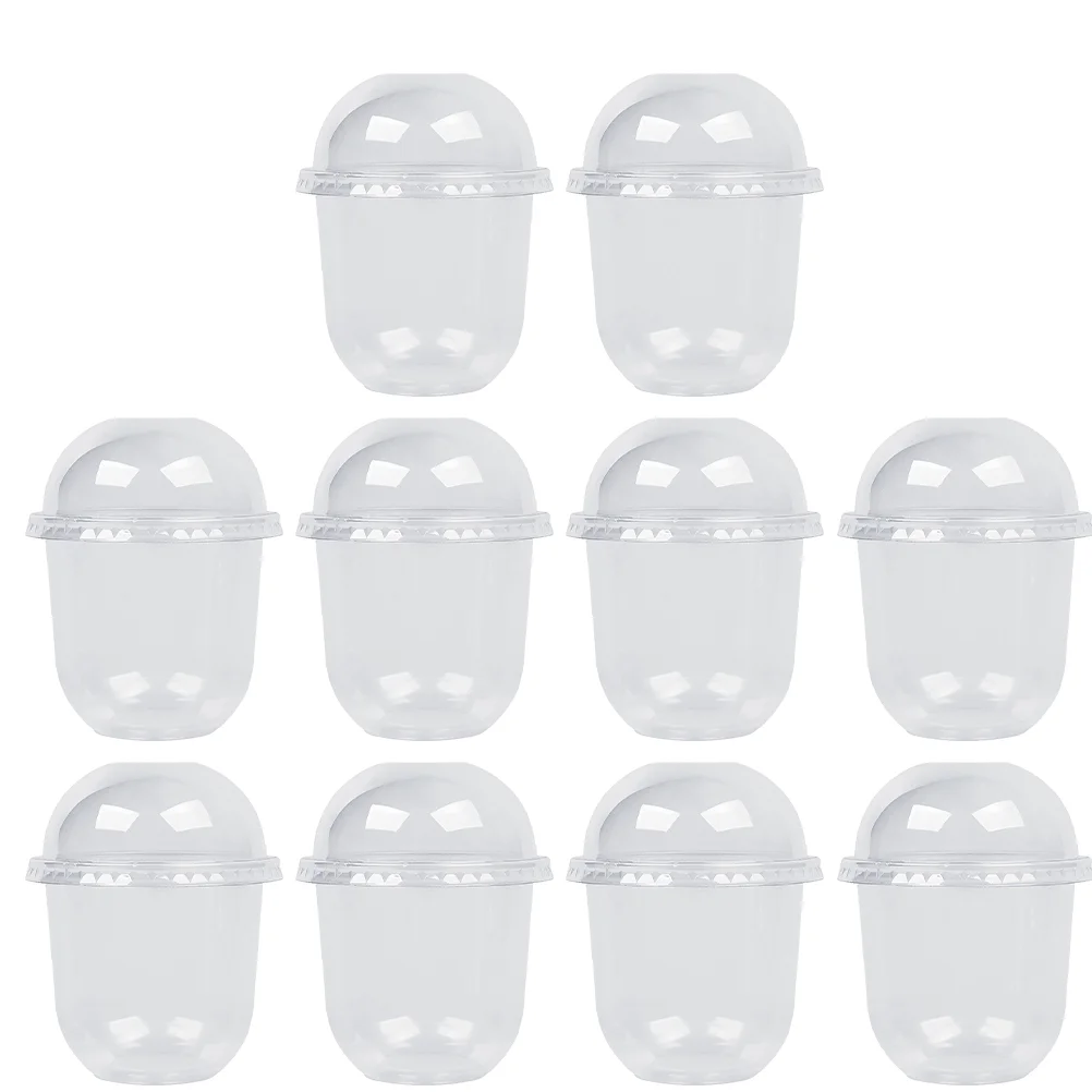

10 Sets Bubble Cups Cake Containers Lids Smoothie Iced Coffee Cups Clear Container Lid U-cup Appetizer Dome Lids Cups