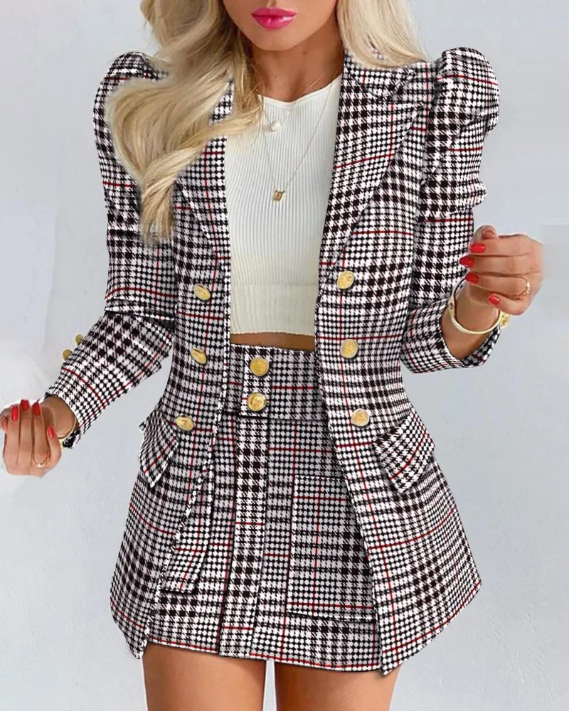 2022 Spring New Solid Color Long Sleeve Button Small Suit Jacket + Short Skirt Suit Temperament Commuter Fashion Casual Suit