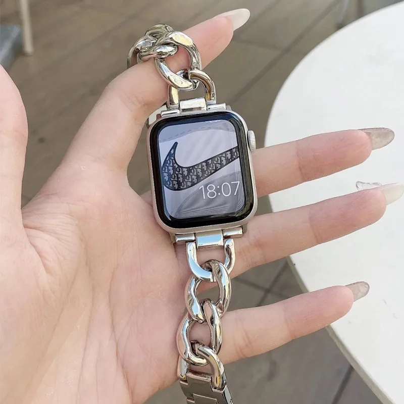 Stainless Steel Chain Strap For Apple Watch 8 7 SE 6 5 41mm 45mm Metal Bracelet For iwatch Series Ultra 49mm 40mm 38mm 44mm 42mm
