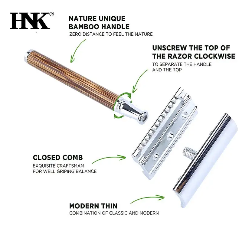 

Классическая Безопасная бритва с двойным краем и длинной ручкой из натурального бамбука, Мужская безопасная ручная бритва, 1 Бритва, 1 лезви...