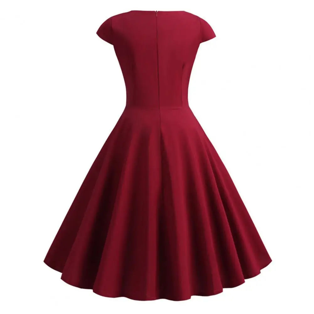 Princess Dress High-Waist Midi Dress Pleated Large Hem Elegant Princess Midi Dress