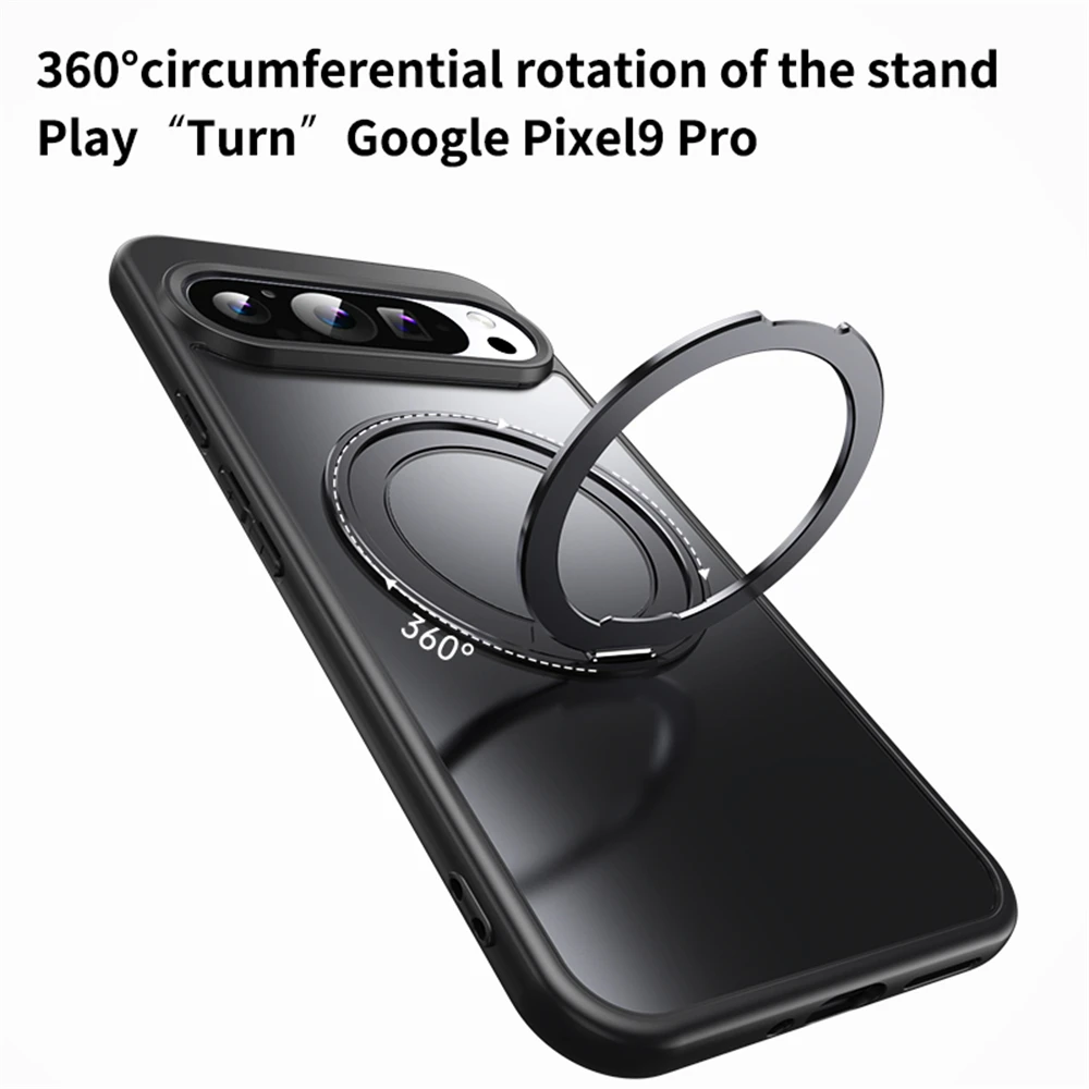 Для Google Pixel 9 Pro XL чехол 2024 прозрачный с кольцом-подставкой Magsafe 360