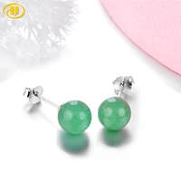 hutang gemstones 6mm green jade silver stud earrings solid 925 sterling hotsell jewelry for womens gift new