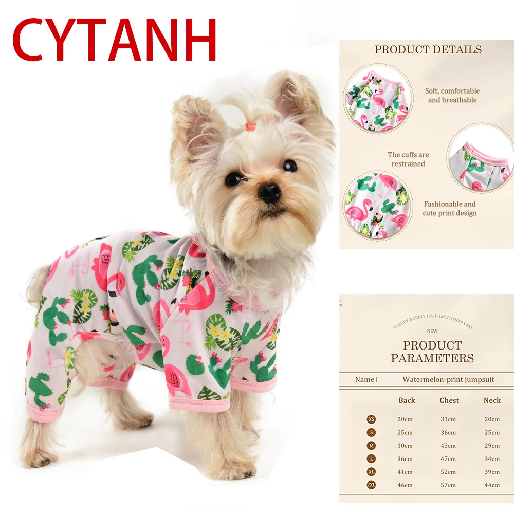 

Four Seasons Pet Dog Clothes Soft Breathable Cuff Pet Costume Dogs Rose Restrained Live Flamingo Cute Print Small Medium Large
