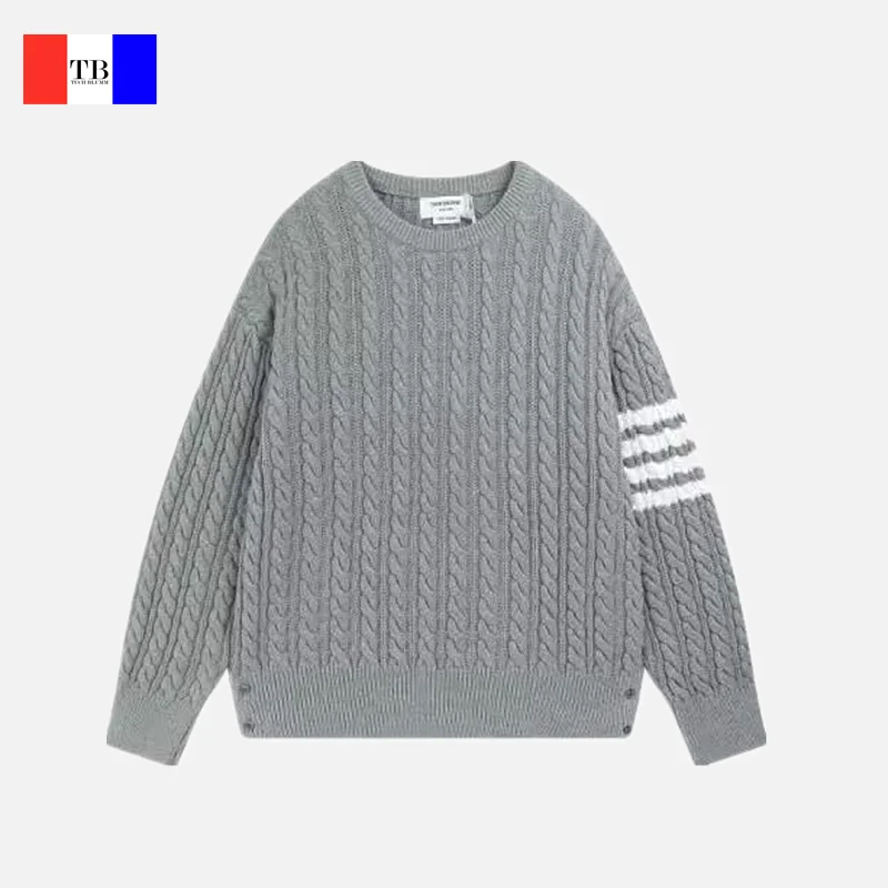 TUCH BLUMM Thom Sweater Y2K Men Brand Stripe Patchwork O-Neck Long Sleeve Four Bar TB Pullovers Top Street Slim Sweater Men