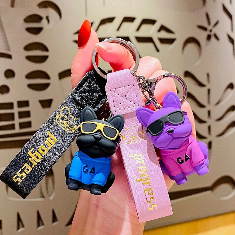 

Creative Sunglasses Bulldog Doll Key Chain Cartoon Animal Fighting Dog Keyring Fashion Punk Car Keychain Bag Pendant Lover Gift