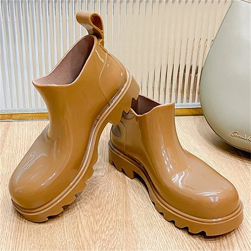 

Women Platform Rain Boots Female Candy Color Thick Bottom Ankle Boots Casual Rubber Shoes Ladies Waterproof Rainboots