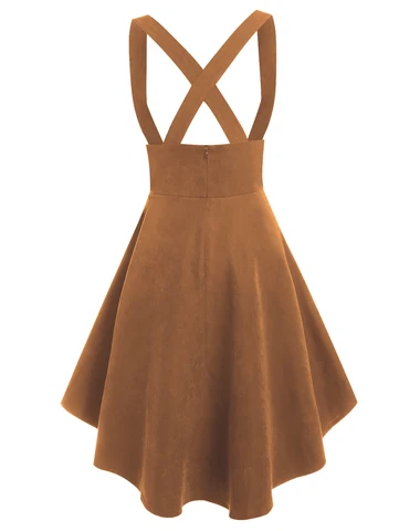Lace Up Layered High Low Suspender Skirt Casual Streetwear Women Mid-Calf Skirts Mock Button Y2K Basic Under Dress Female Girl