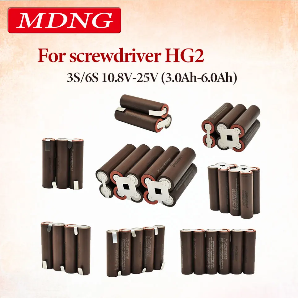 

NEW HG2 18650 3000mAh 6000mAh 20amps 3S 4S 5S 6S 8S 7.4V 12.6V 14.8V 18V 25.2V 29.6V For Screwdriver batteries weld battery pack