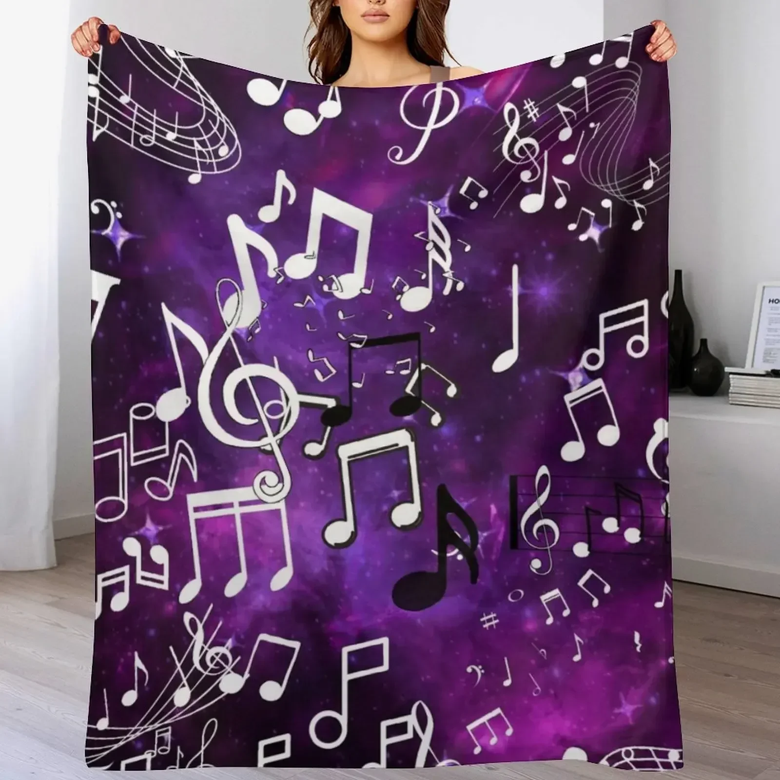 Фиолетовые светящиеся музыкальные ноты плед одеяло очень большие пледы мягкие