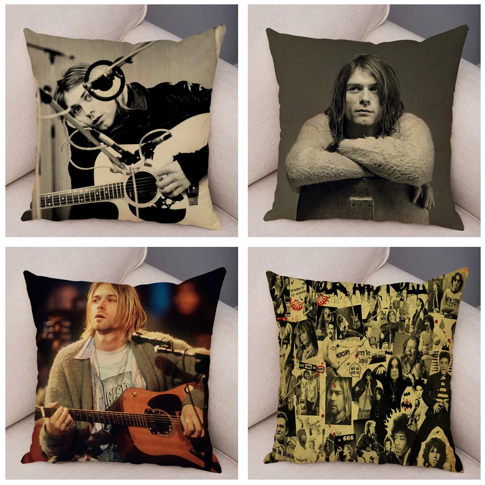 Soft Plush Pillow Case Kurt Cobain Posters Cushion Cover Double Print Decor Singer Rock Roll Music Pillowcase for Sofa Home images - 6