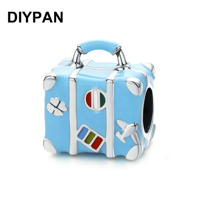

Blue Travel Bag Charm Beads Fit Original Pan Charms Bracelet Charm Fashion Jewelry Berloque