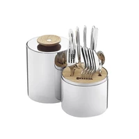 luxury tableware stainless steel cutlery set silver cylinder knife fork coffee spoon complete tableware of dishes 24 pieces gift