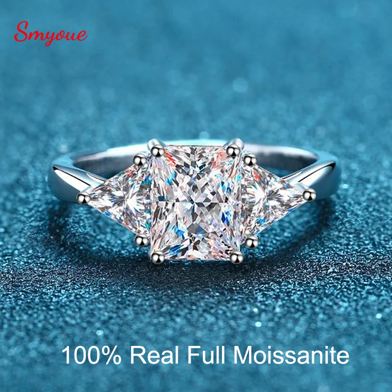 Smyoue Radiant Cut 3ct Full Moissante Wedding Rings for Women Lab Grown Diamond Promise Band Plated Platinum Marriage Rings GRA