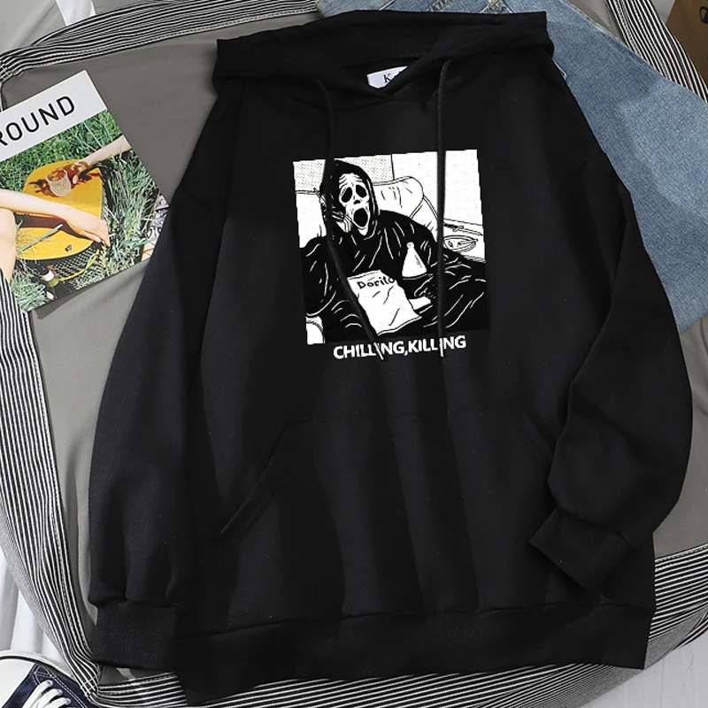 

Толстовка Женская с длинным рукавом, готический принт черепа, Повседневная Удобная свободная одежда в стиле Харадзюку, популярная одежда н...