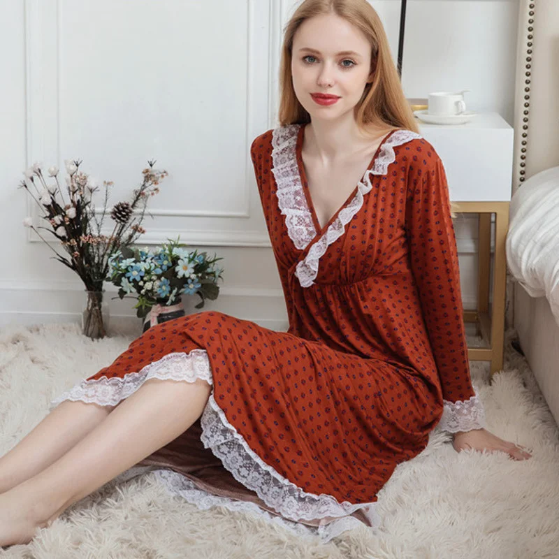 Nightdress for Women Modal Cotton With Chest Pads Breastfeed Pregnant Nightgown For Sleeping Spring Comfort Homewear Sleepwear