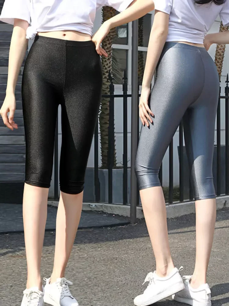 

Women Sexy Leggings Summer Capris Neon High Waist Jeggings Spandex Female Fitness Thin Short Pants